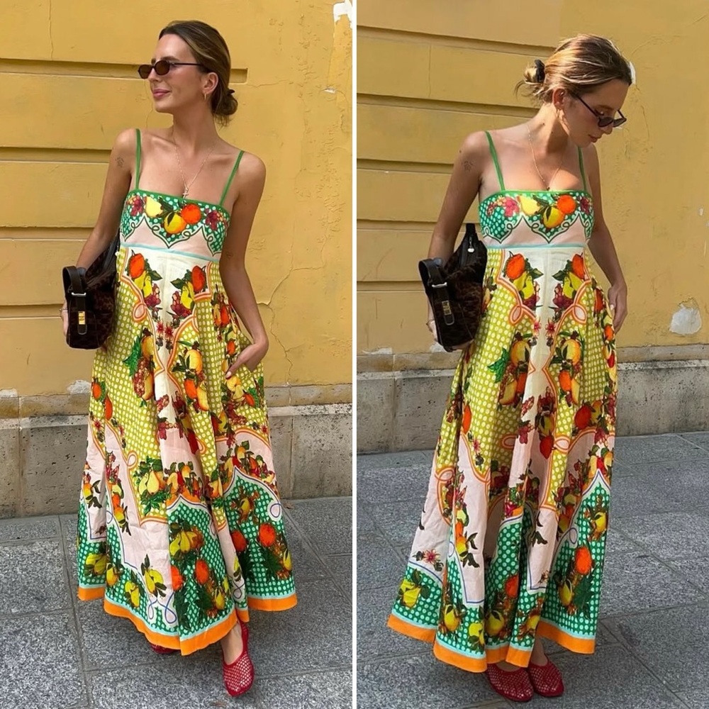 Caroline Constas Fruit Print Linen Blend Midi Sundress Size Medium NWT - Picture 14 of 16